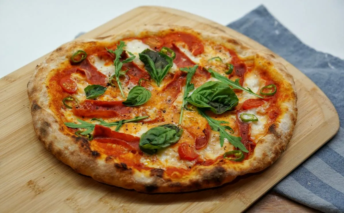 Italian-style pizza on a restaurant table
