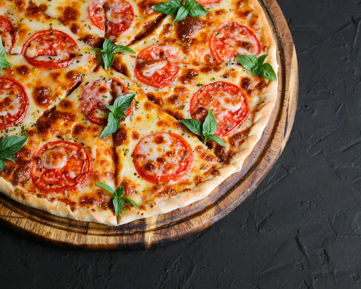 Pizza selection served at a table